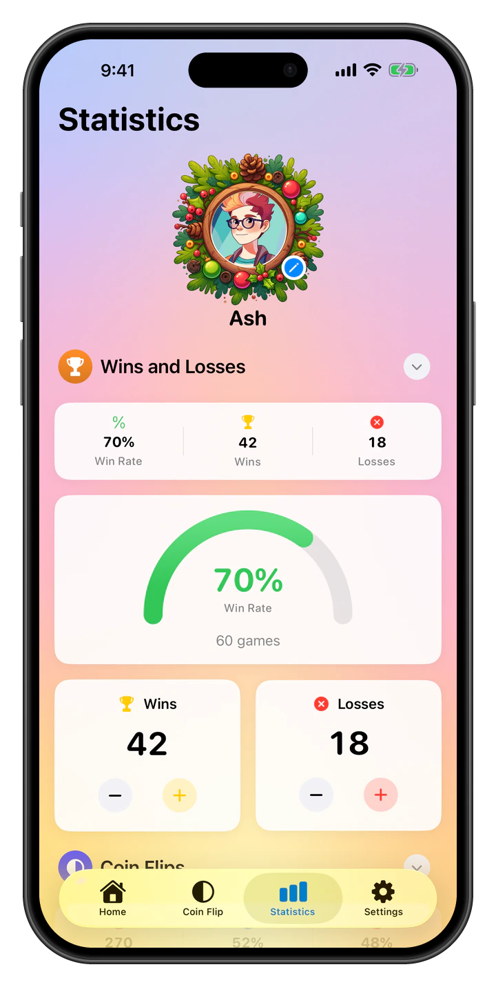 PokeCountr statistics: win-rate gauge, wins and losses