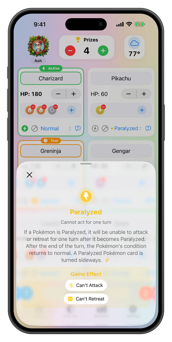 The Paralyzed status condition explained in PokeCountr, with its game effects